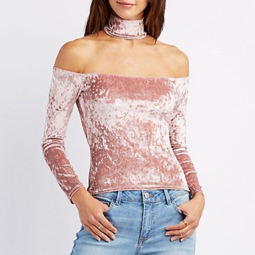 Charlotte Russe velvet pink off shoulders top with choker